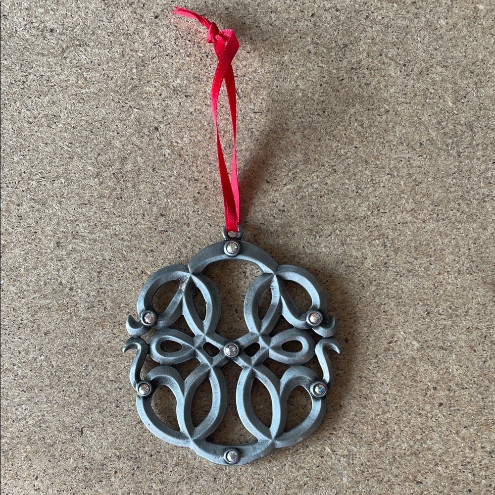 Alex and Ani 2017 Silver Holiday Ornament with Red Ribbon